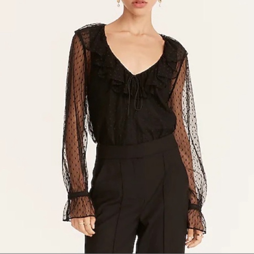 J. Crew Ruffle Neck Top in Clip Dot - Size Small - EUC